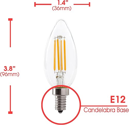 Miniatura 3 de Xtricity Bombilla LED E12, bombilla de araña de filamento torpedo B11 de 3.5 W, equivalente a 40 W, bombilla LED B11 de 3000 K blanco suave, 300