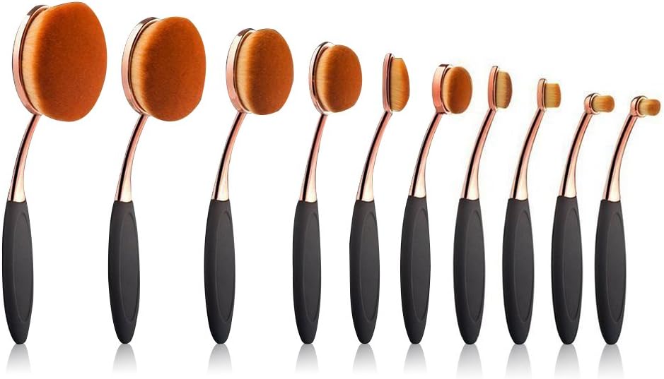Oval Makeup Brush Set,10 Pcs Professional Oval Rose Gold Makeup Brushes Concealer Eyeliner Blending Cosmetic Brushes Tool Set