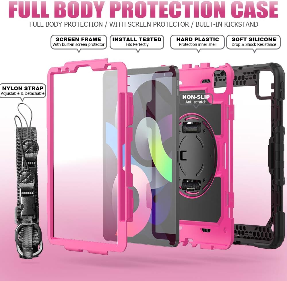 Black Friday 🔥 Case for iPad Air 5 2022 with Pencil Holder | Herize 10.9 Inch iPad Air 4 Case with Screen Protector | Full Body Shockproof Rugged Protective Case W/ Hand Strap Shoulder Strap for iPad Air 5th/4th Gen