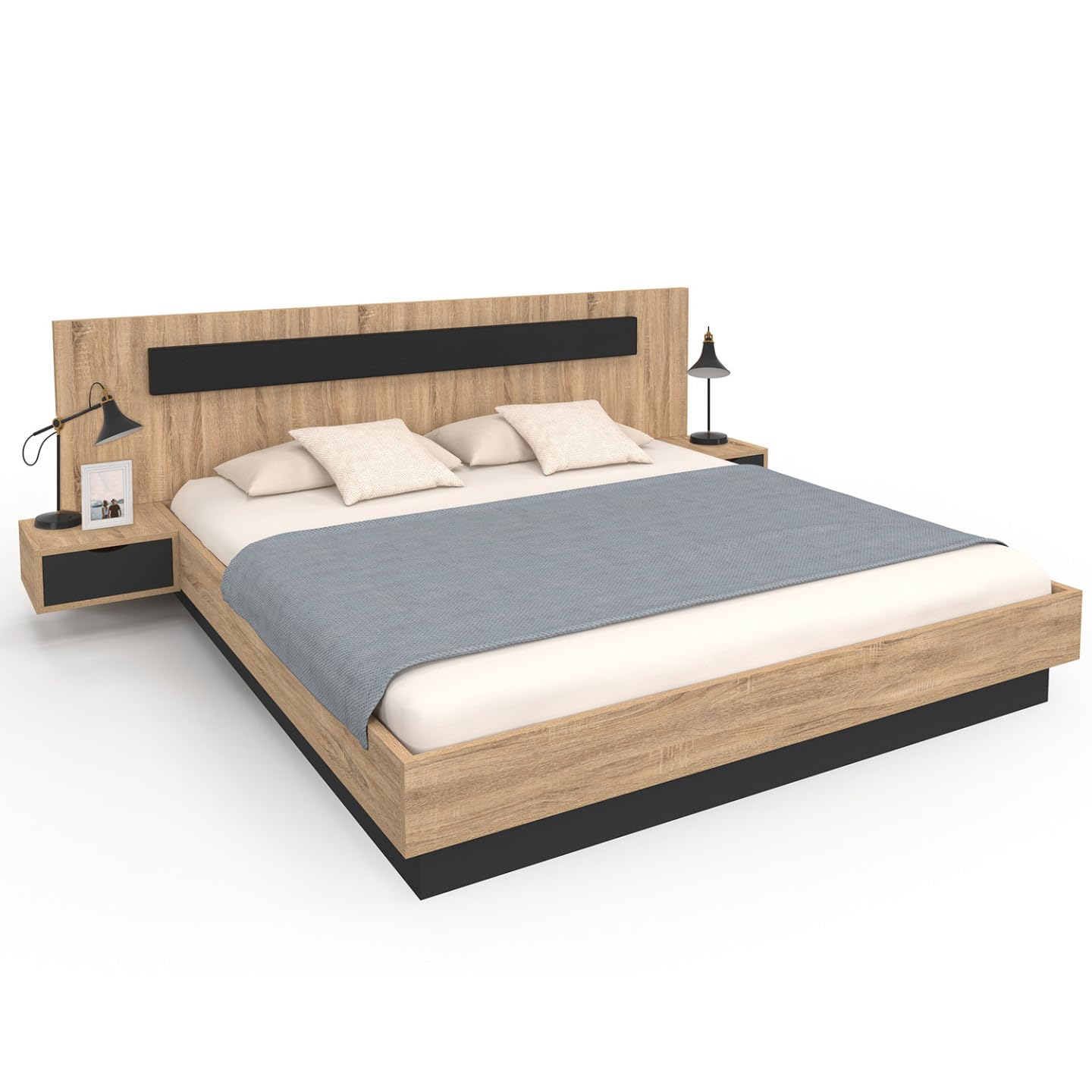 IDMarket - Cama doble Santa 180 x 200 cm, madera y negro