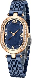 Women's Luxury Dress Rhinestone Stainless Steel Waterproof Quartz Date Luminous Casual Watch Silver Green (Blue A)