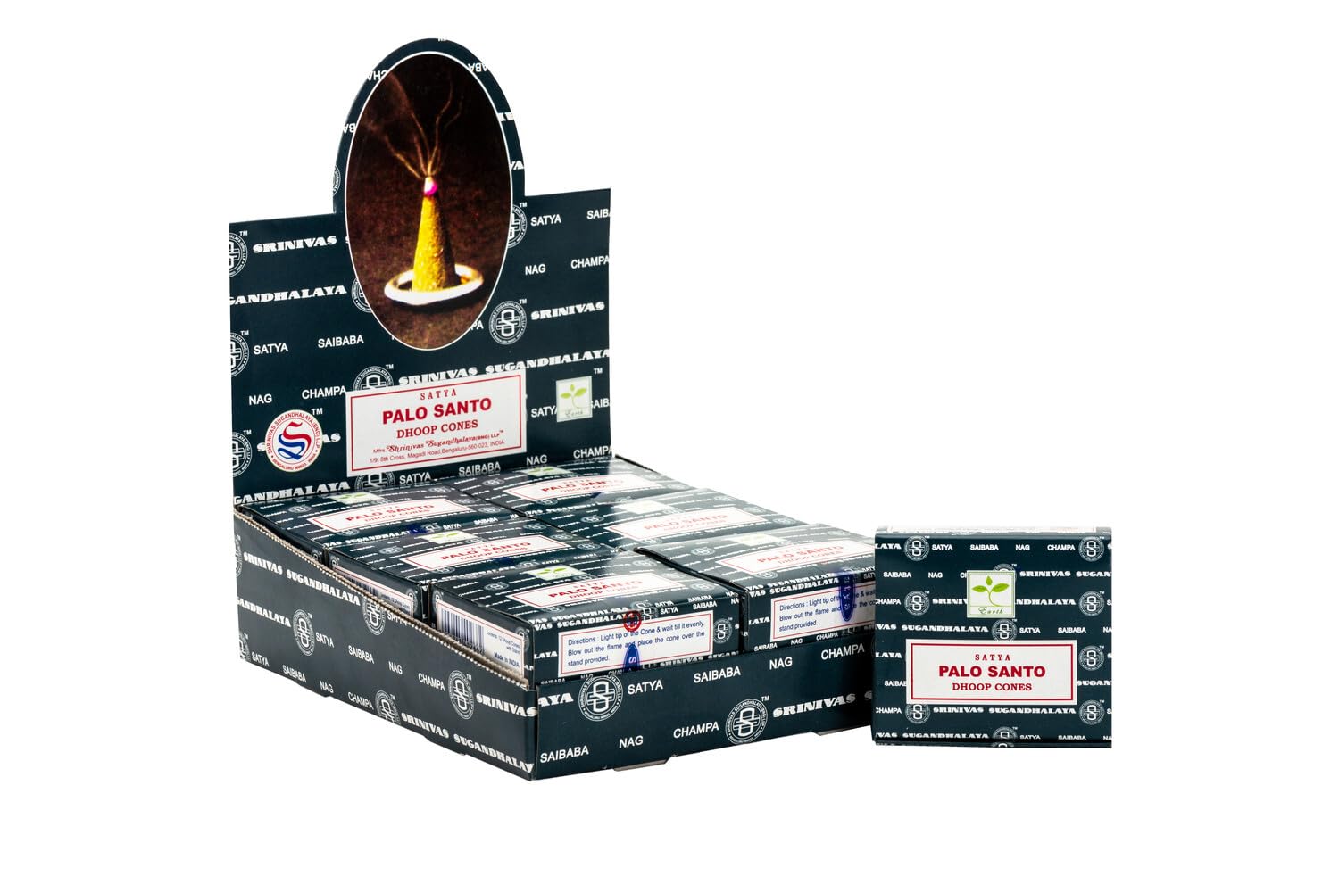 Box Dhoop Incense Cones By Satya With Cone Holder Size 12