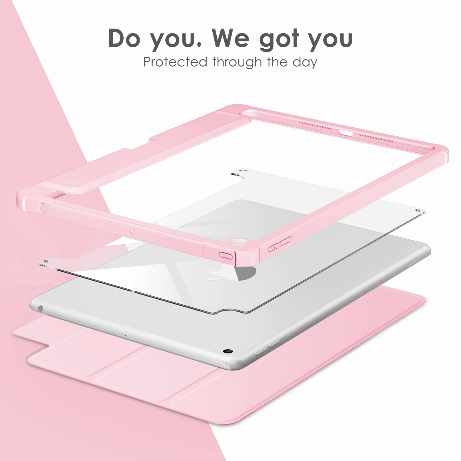 GOZOPO Bambini Custodia per iPad 9ª / 8ª / 7ª Generazione (iPad 9/8/7-10,2 Pollici, 2021/2020/2019), Antiurto Protettiva con Cavalletto, Rosa