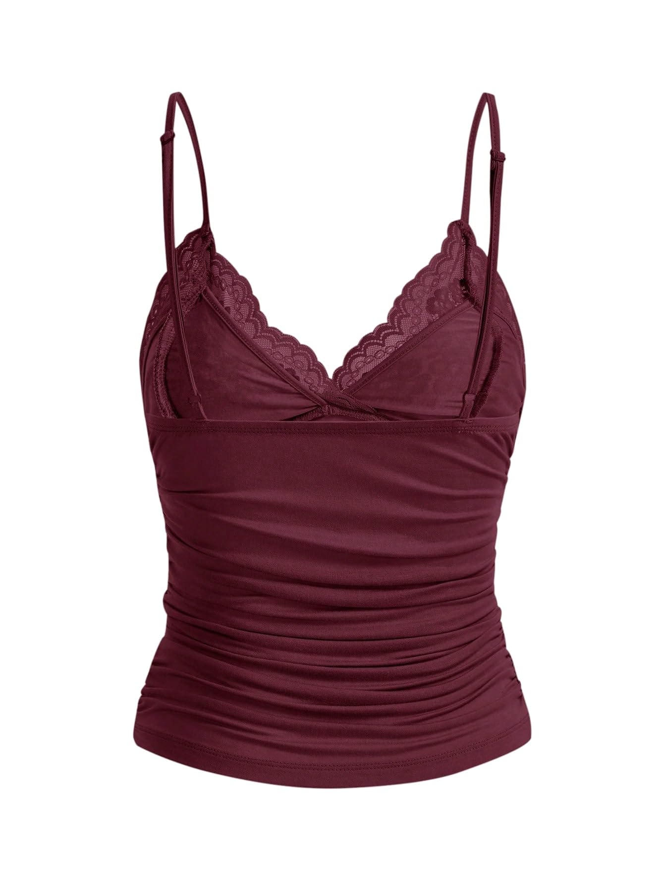 GORGLITTER Damskie ramiączka typu spaghetti Y2k Camisole Top Crop Top z dekoltem w serek z kontrastową koronką