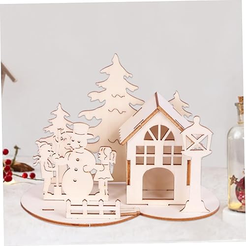 Miniatura 7 de Totority 4 piezas de madera para manualidades, casa de Navidad, rompecabezas de madera para mesa de Navidad, rompecabezas de Navidad para niños