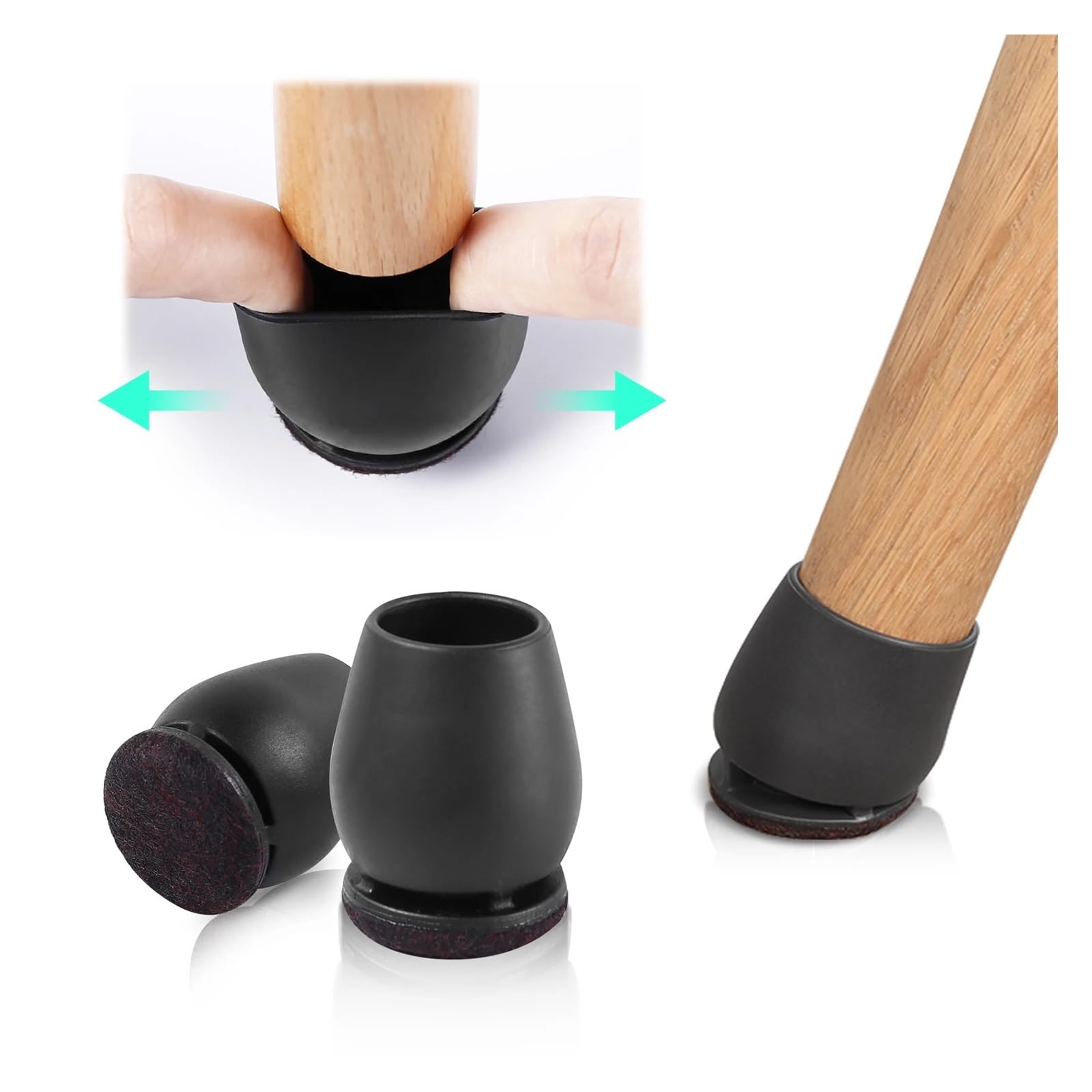 16 Tapas de Fieltro for Patas de Silla, Protectores de Silicona for pies de Mesa, Cuadrados y Redondos, for Movimiento Libre, evitan arañazos en el Suelo y reducen el Ruido.(Round 20-28mm)