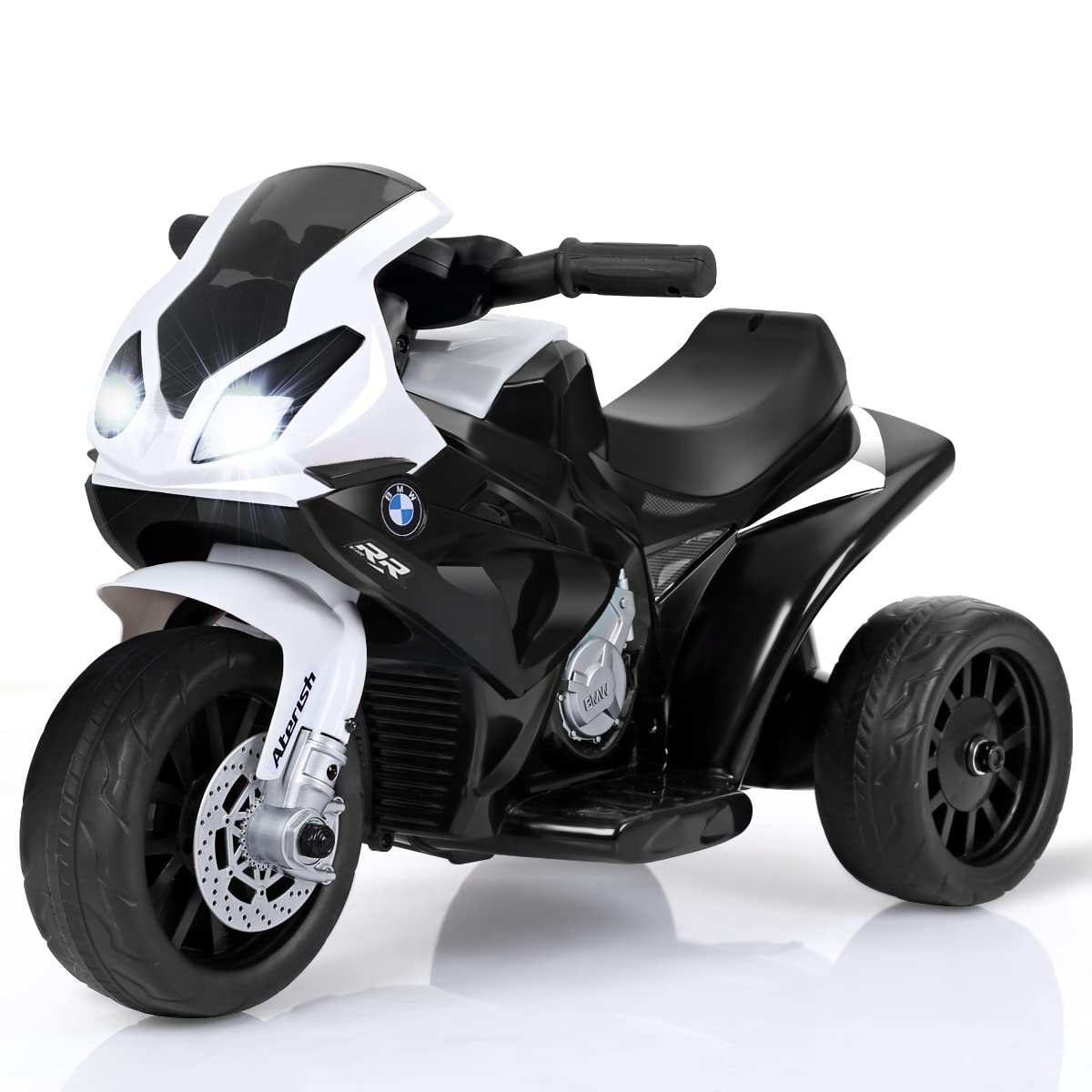 GOPLUS BMW Moto Electrica para Niños de 18-36 Meses con Batería 6V, Motocicleta Eléctrica con Luces y Música, Ruedas de Apoyo, Velocidad 3KM/H, Vehículos Eléctricos de Carga Máxima 20KG (Negro)
