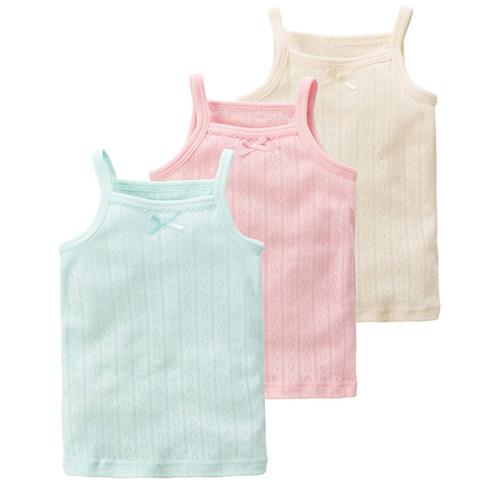 POBIDOBY Girl's Camis & Tanks Top 3 Pack Soft Undershirts Camisole 100% Cotton Sleeveless T-Shirt Tank Tops Tees