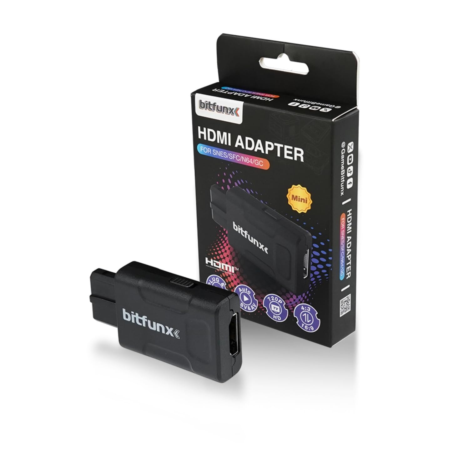 BITFUNX N64 HDMI™ Adapter - Supports 16:9/4:3 Switch, Mini 720P/1080P HD Converter with Auto S-Video & Composite, Plug & Play Video Game Adapter with