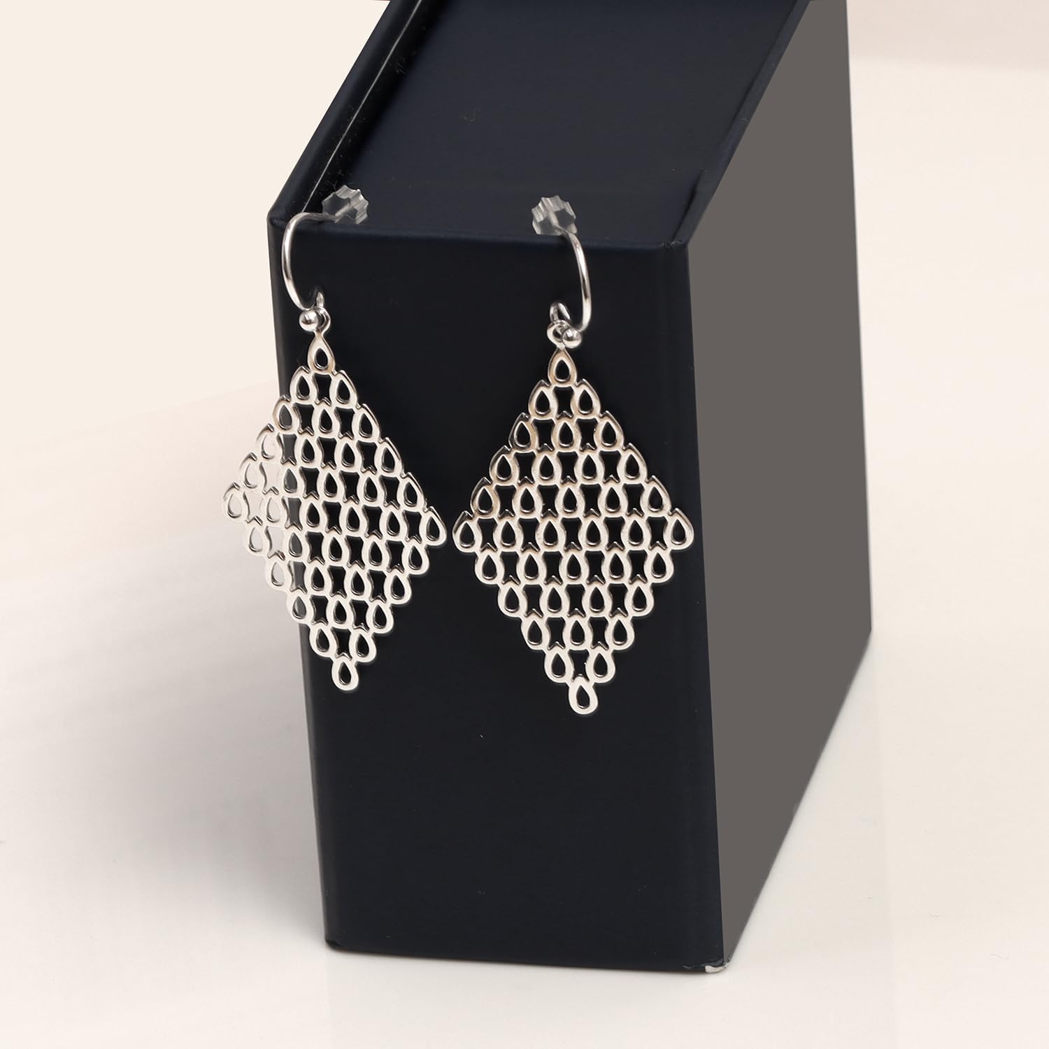 LeCalla Sterling Silver Dangle Earrings for Women | 925 Sterling Silver Long Interlocked Handmade Textured Drop Earring for Women