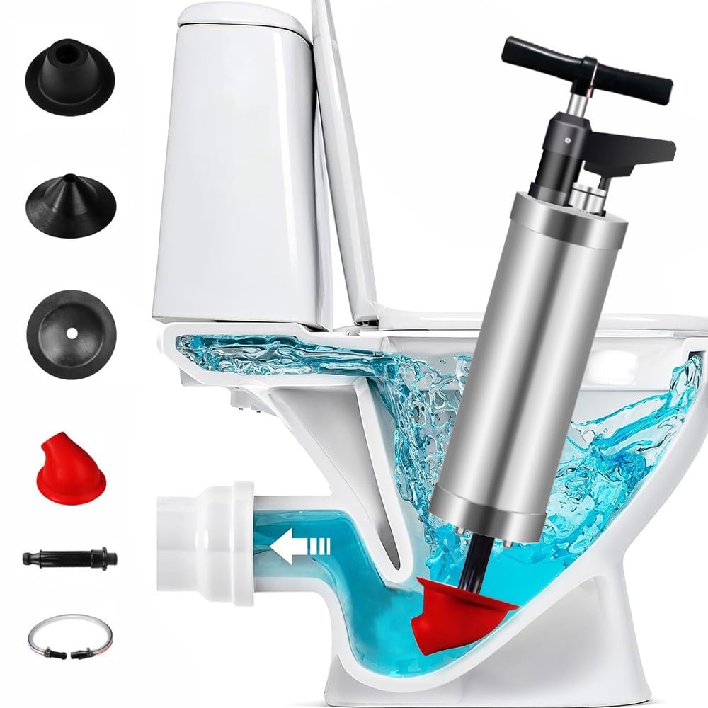 Desatascador Aire Comprimido, Desatascador Inflable para Inodoro, Desatascador de Inodoro con Barómetro, para Inodoro/Lavabo/Bañera/Drenaje de Suelo