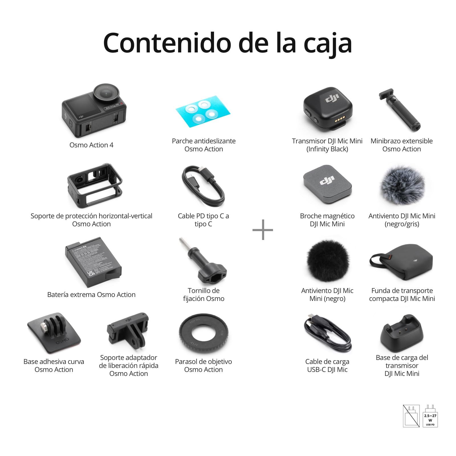 DJI Pack Estándar Osmo Action 4 + Mic Mini Transmisor (Infinity Black) + Minibrazo Extensible Osmo Action, Cámara de acción sumergible 4K/120 fps, color D-Log M de 10 bits, batería duradera de 1770 mA