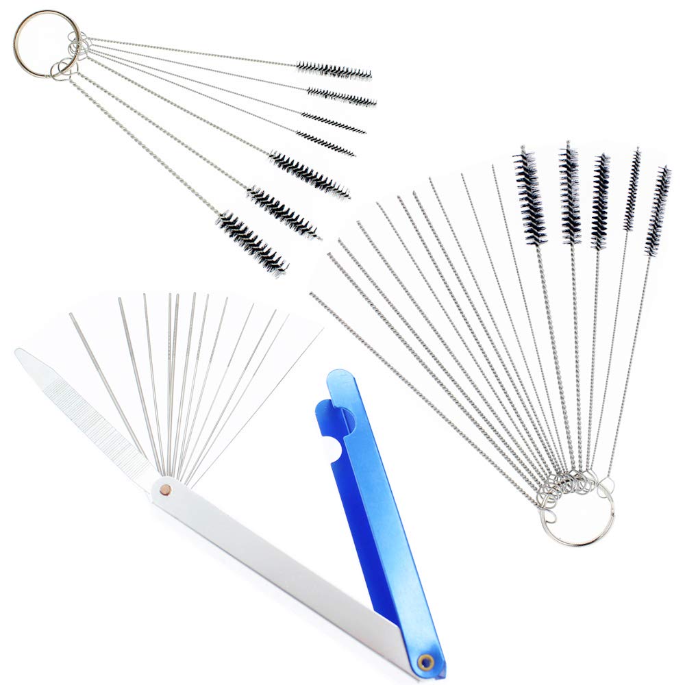 13 Cleaning Wires Set + 10 Cleaner Needles + 12 Nylon Tube Brushes Tool Kit for Carbon Dirt Jet Nozzles Gas Orifice Engine Carburetor Chainsaw Sprinkler Shower Head ATV Motorcycle Moped Bike