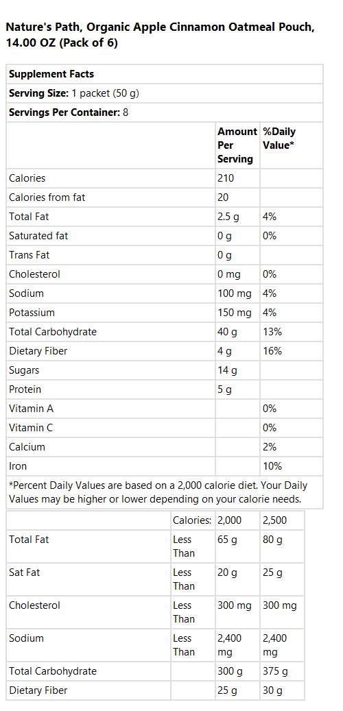 Nature's Path Hot Oatmeal - Apple Cinnamon - Case of 6 - 14 oz.
