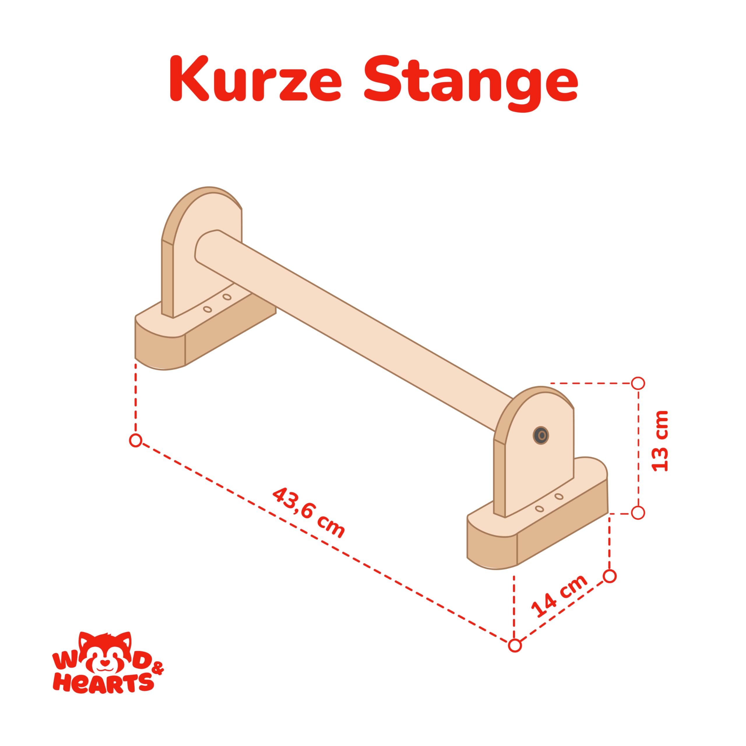 Wood And Hearts Kletterstangen für Kinder, Indoor-Kletterleiter-Sprossen – Holzsprossen für aktives Spielen (Kurze Kletterstangen)