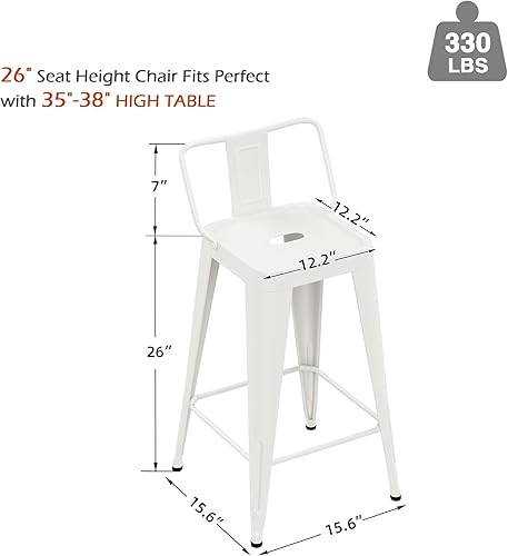 Miniatura 2 de Juego de 4 taburetes de bar de metal para interiores y exteriores, sillas de bar con respaldo de 24 pulgadas de altura de mostrador para cocina,