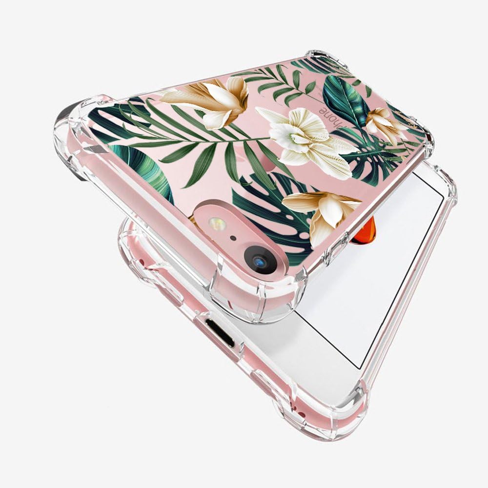 KIOMY iPhone 6S Case, Ultra Crystal Clear Case with Design Cute Palm Floral Texture Bumper Shockproof Protective Case for iPhone 6 6S 4.7 Inch Flexible Soft Cover Gel Silicone Bumper Corners