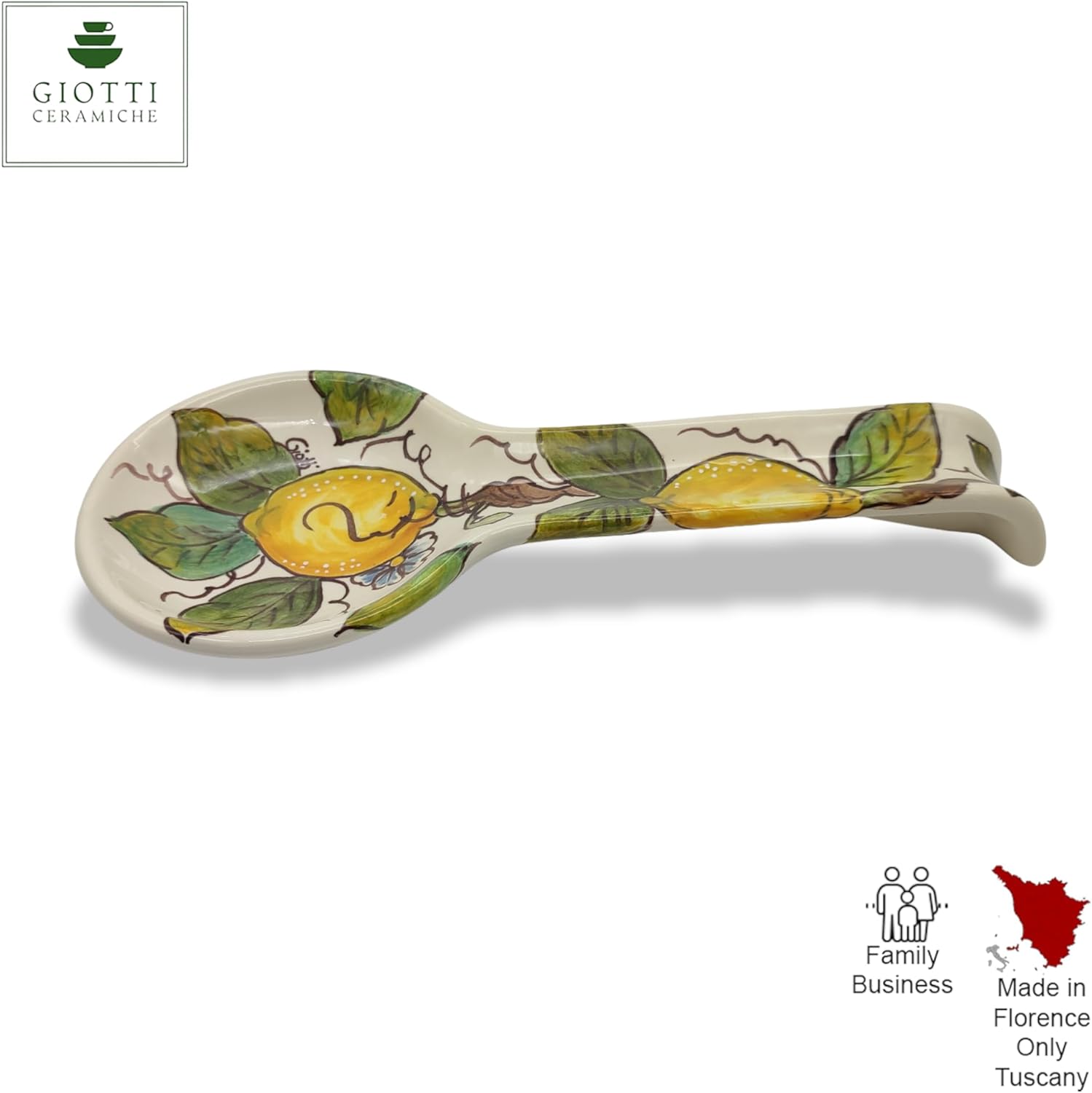 Italian Ceramic Spoon Rest for kitchen counter - Lemons Painted Spoon Holder- Made in ITALY Tuscany - Italian Pottery spoon holder for stove top - Home Decor Ceramics Spoon rest for stove top