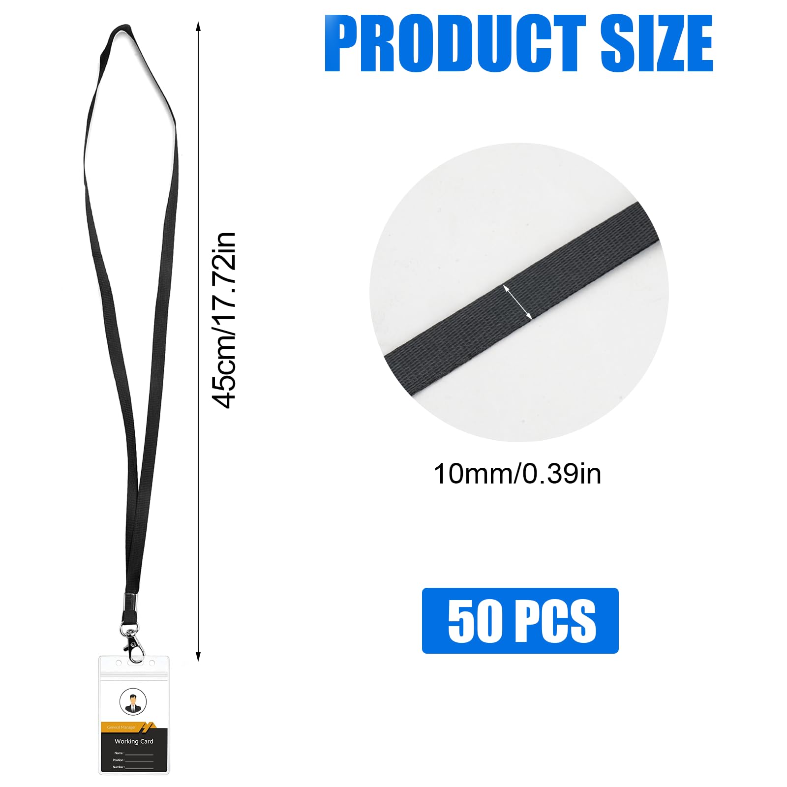 50 Piezas Cuelga Llaves Negro, 45 cm Lanyard Con Clip de Metal, Cordones de Insignia Para Cuello, Cinta Para Identificación, Empleados, Estudiantes