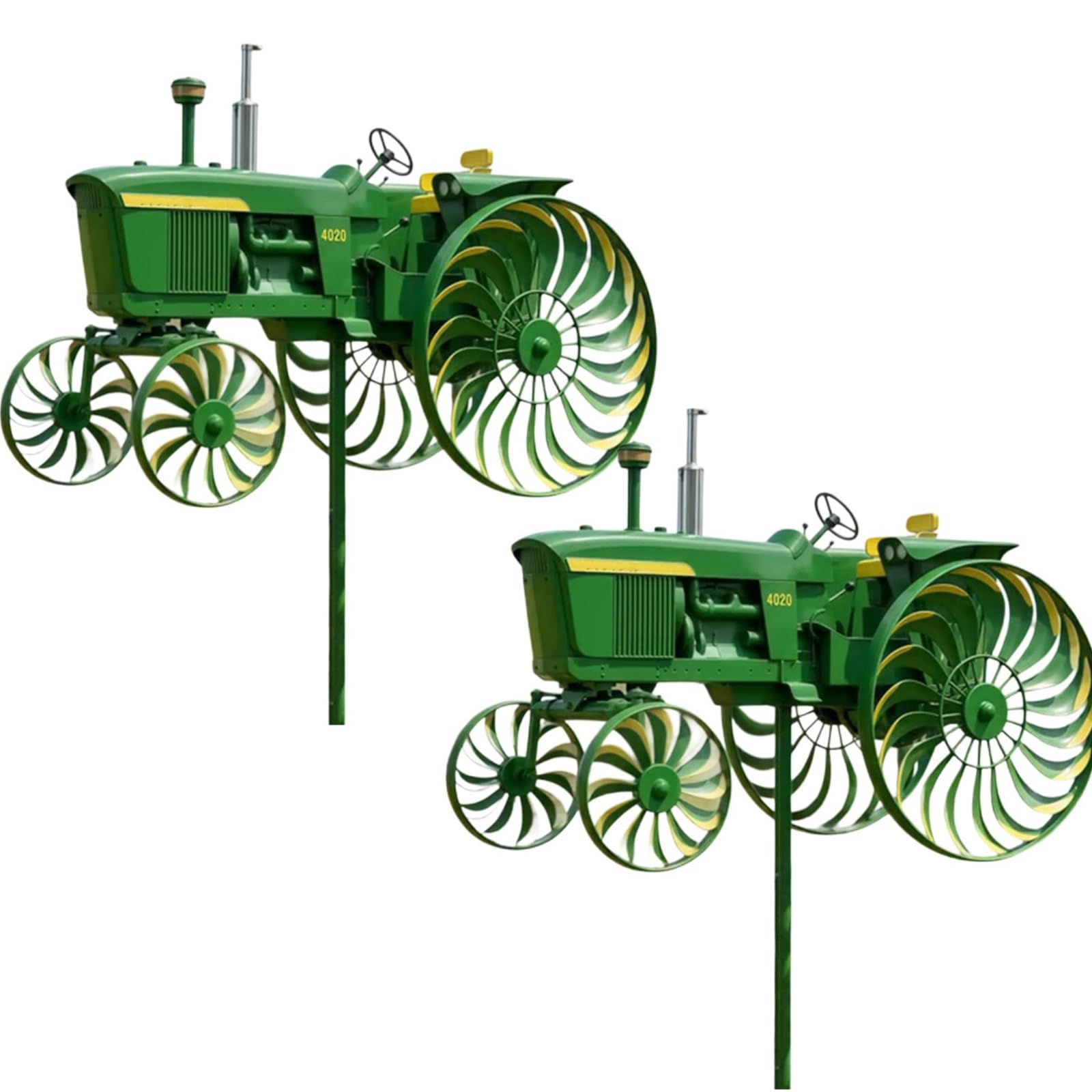 Garden Wind Spinner, Green Tractor Windmill Stake with Rotating Wheels, Outdoor Yard Sculpture Decor Ornament Gift for Friends Family (Green) — view 8