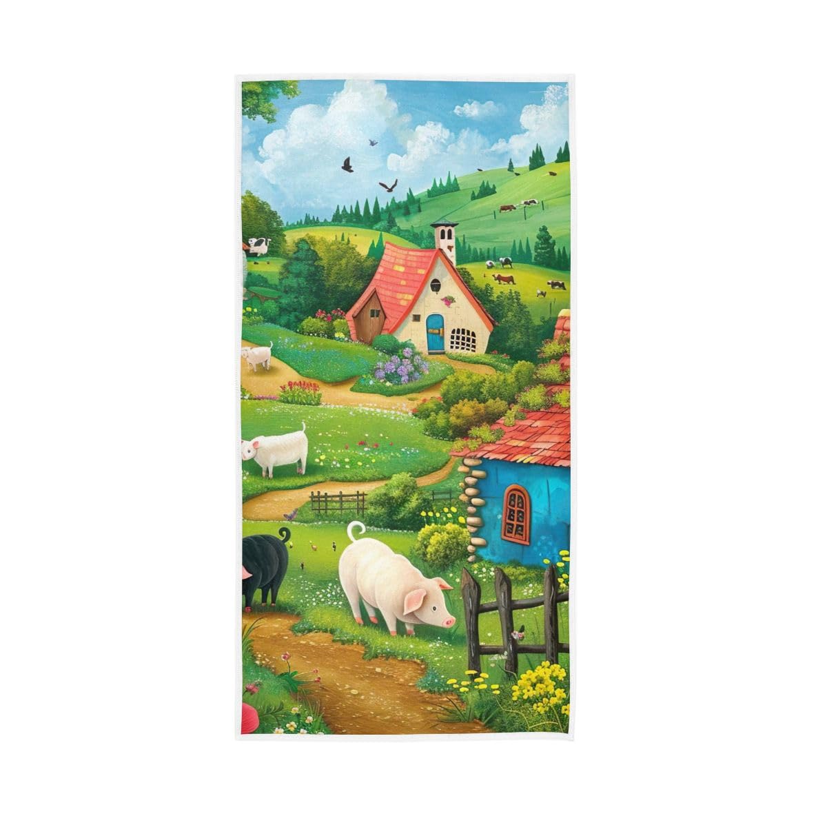 LSRCPD Farm House Pigs Hand Towels, Multipurpose Absorbent Towels for Bathroom, Gym, Hotel, Spa 15 x 30 Inches