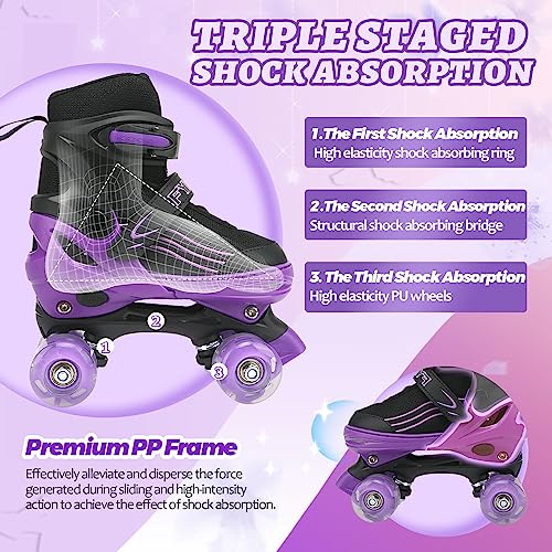 Hxwy Kids Roller Skates For Boys Girls Child, Adjustable 4 Sizes Roller Skates For Adult And Youth With All Light Up Wheels, Black Purple Patines Para Niñas For Sports (Small-Little Kid (11J-1) #TOP4