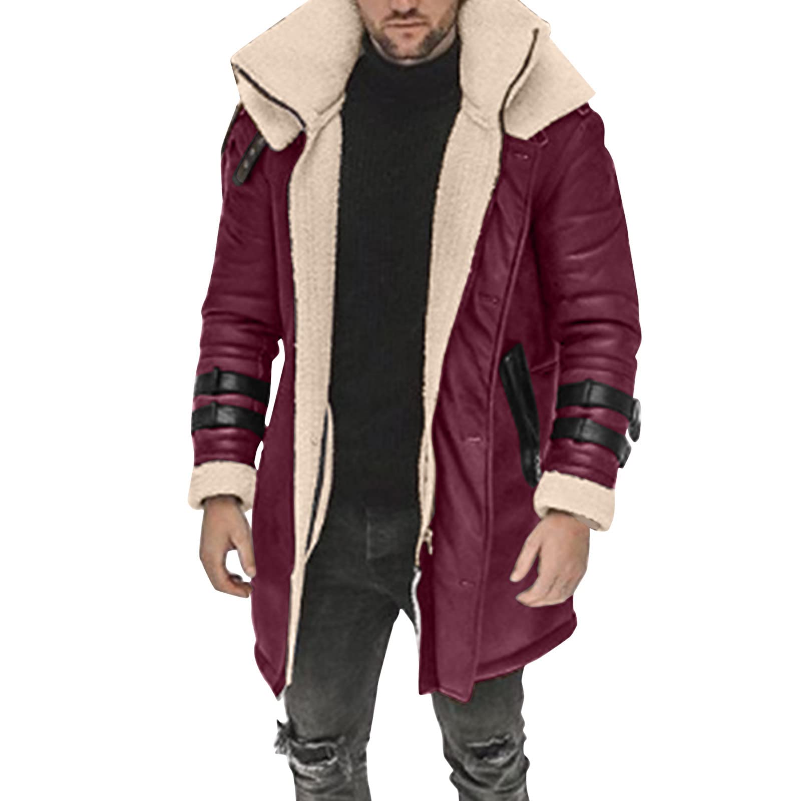 Generisch Abrigo de invierno para hombre chaqueta de ante largo con