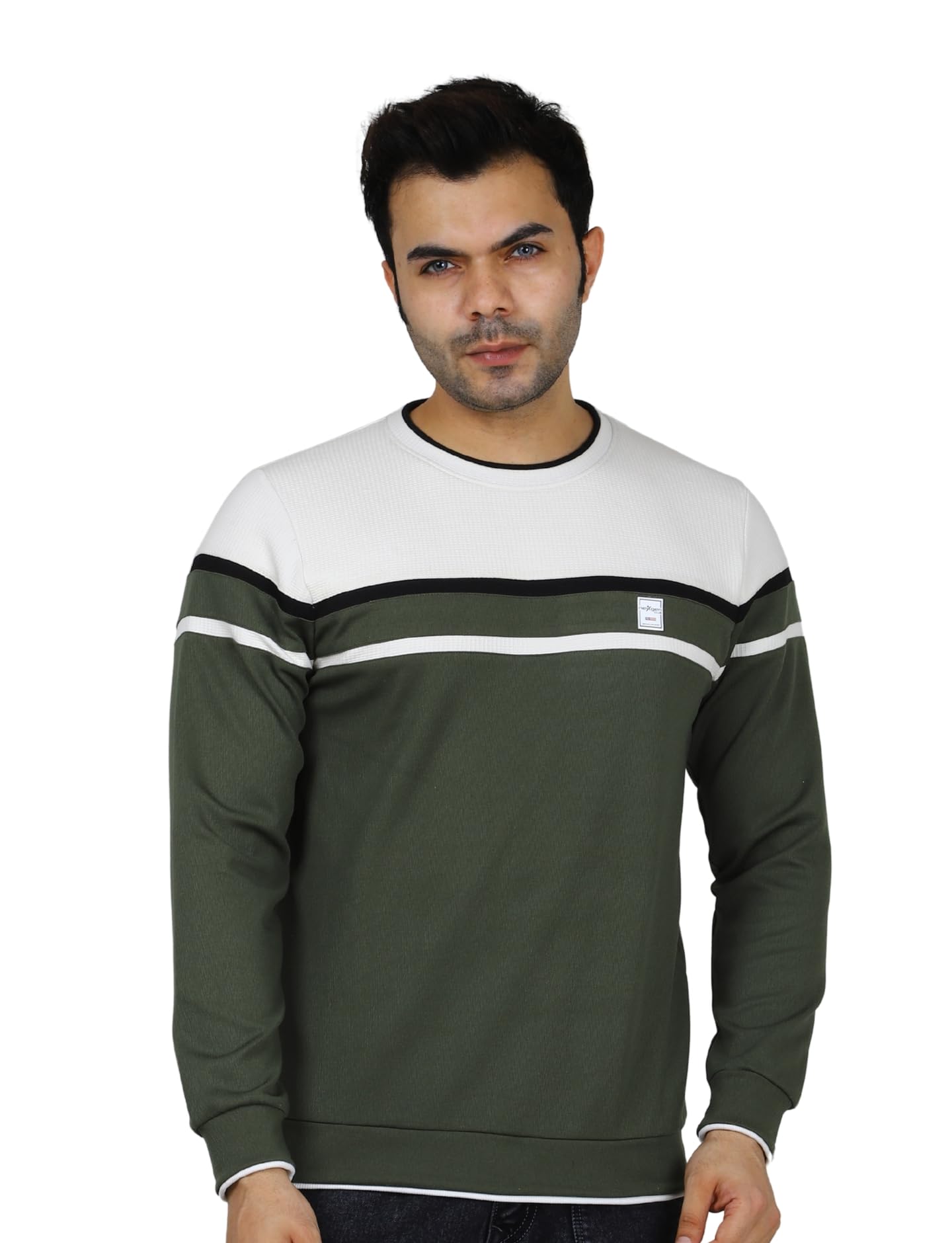 nexgen club Men's Sweatshirt Full Sleeve Pullover Rib Cuffs Crew Neck Winter Cut and Sew Panel Chest Patch Cotton Fabric Stylish Semi-Formal for Man and Boy Unisex Gen Z-picture-11
