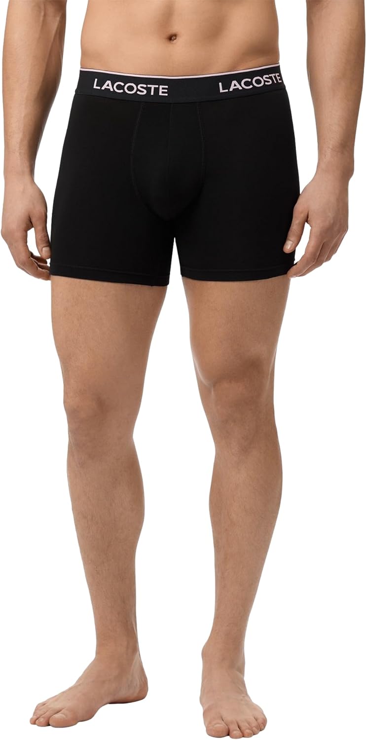 Lacoste Men's Cotton Stretch Essentials Boxer Briefs, 3-Pack (Amazon Exclusives), Black/Albizia/Elephant Grey, Medium