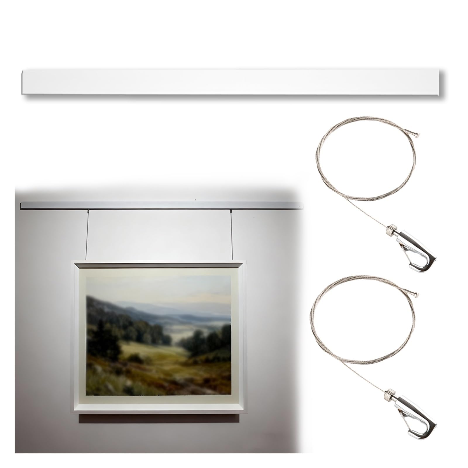 Riel ajustable para colgar cuadros sin nivelar mil veces usando cables y ganchos ajustables