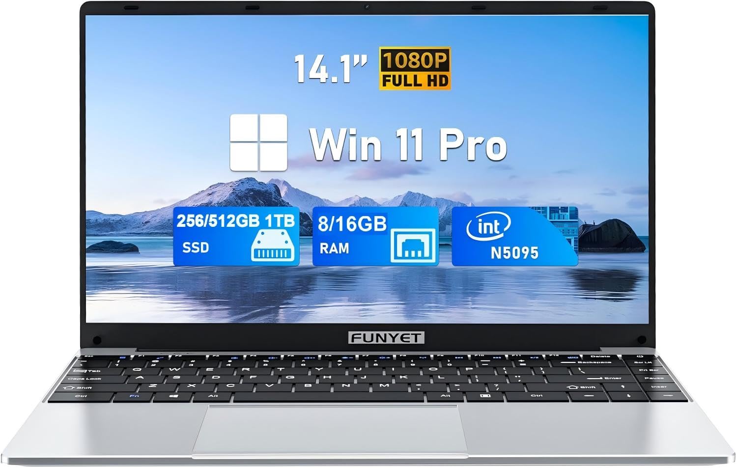 FUNYET Laptop Computer, Gaming Laptops 2026, 14 Inch Lap Top PC Windows 11 Pro, 16GB RAM 512GB SSD, Intel N5095 Processor(up to 2.9 GHz), Office 365, for Business and Students, 2-Year Warranty