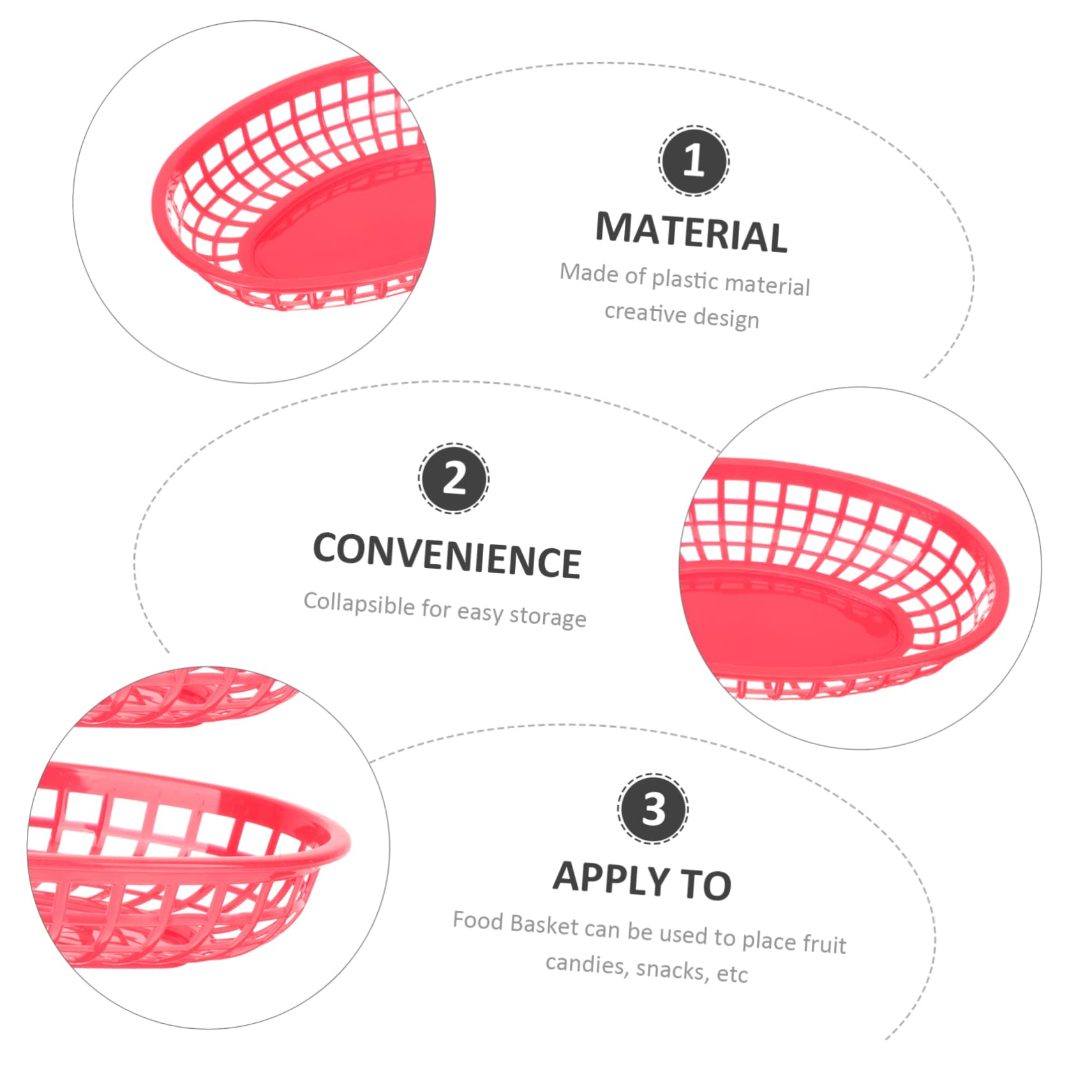 Garneck 4pcs French Fries Hamburger Basket Veggie Platter Living Room Fruit Basket Snacks Baskets Chips Baskets Bushel Basket Ktv Snacks Basket Serving Baskets Food Containers Red Plastic