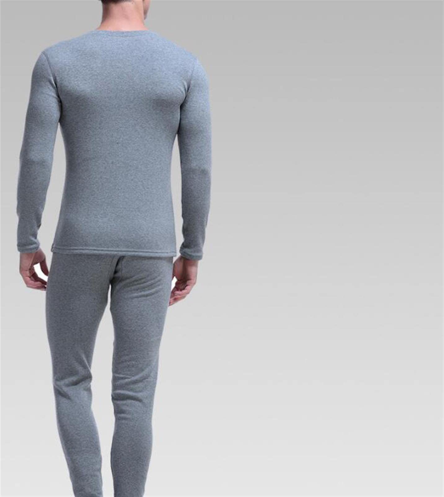 Zestaw bielizny termicznej dla mężczyzn, na jesień i zimę, pogrubiony i wyściełany dekolt w serek, odzież jesienna i spodnie, Base Layer Top Bottom Shirt (Grey X)