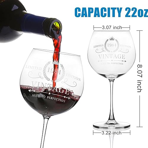 Miniatura 8 de Sllyfo Regalos de 40 cumpleaños para mujer, copa de vino impresa vintage de 1984 de 22 onzas, divertida idea de regalos de cumpleaños de 40 años