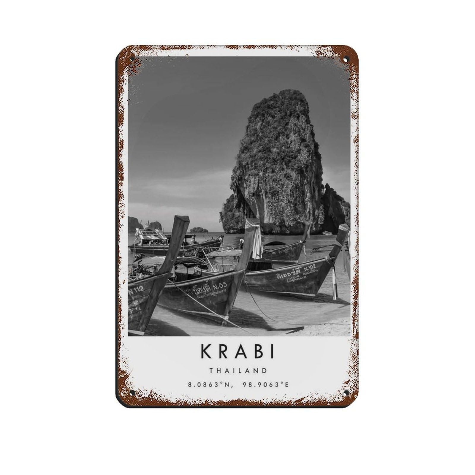 Krabi Travel, Phuket Poster (2) Retro Poster Metal Tin Sign Chic Art Retro Iron Painting Bar People Cave Cafe Family Garage Poster Wall Decoration 8x12inch(20x30cm)