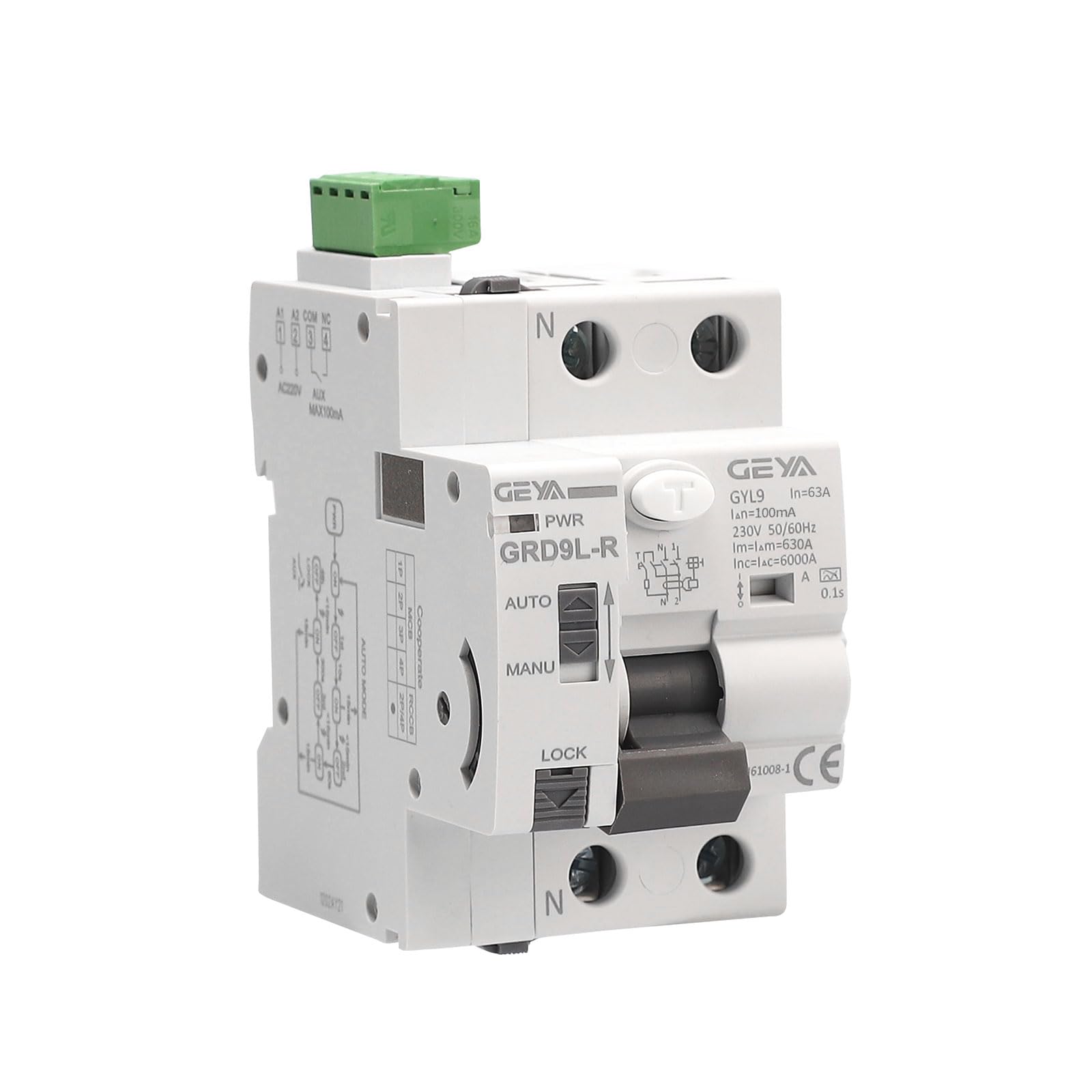 GEYA Richiusura automatica con dispositivo di richiusura automatica RCCB RCD ELCB di tipo A Interruttore di sicurezza(Richiusura AC220V+A Tipo RCCB 2P-63A-100mA)