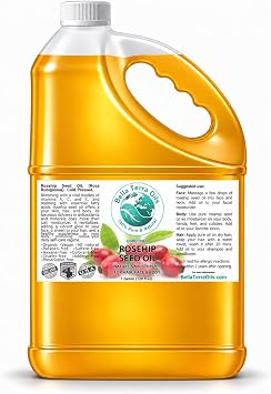 Bella Terra Oils Pure Rosehip Seed Oil 1 gallon, Nourishing, Hydrating, Rejuvenating, Rich in Vitamins, Enhances Hair and Skin Health