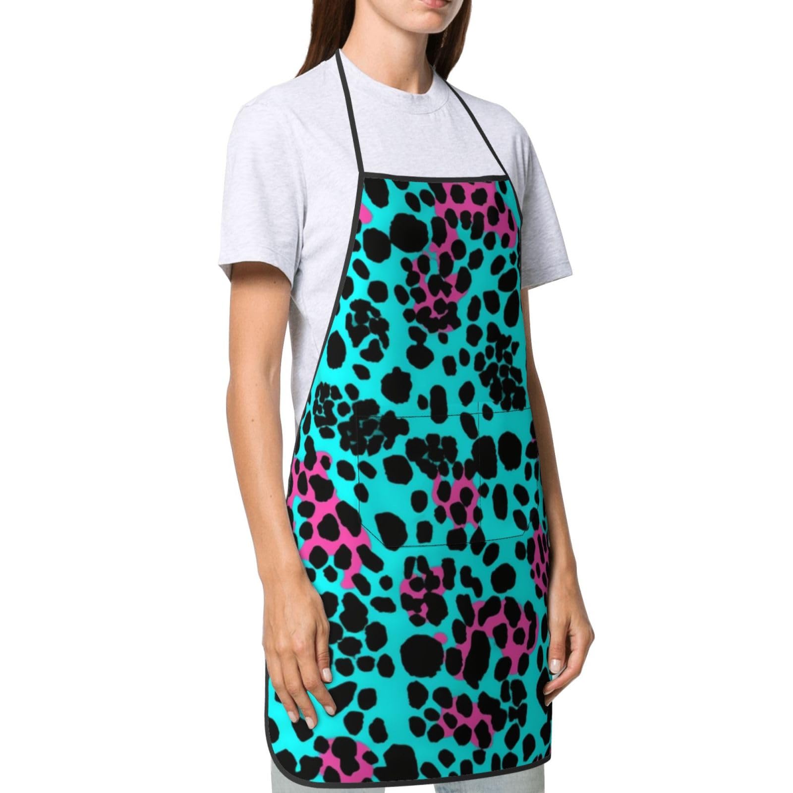 Tabliers turquoise léopard mignons pour femmes et hommes, imperméables et ajustables, avec 2 poches, doux et résistants, parfaits pour la cuisine, la pâtisserie, la peinture, le jardinage et le soin d