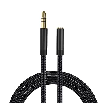 3.0m Black Headphone Extension Cable 3.5mm Male to Female AUX Audio Jack Lead,Braided Nylon Stereo Extender Cord Compatible with Headphones, Laptop, TV, PC, Phone, Pad, PS4, Speaker