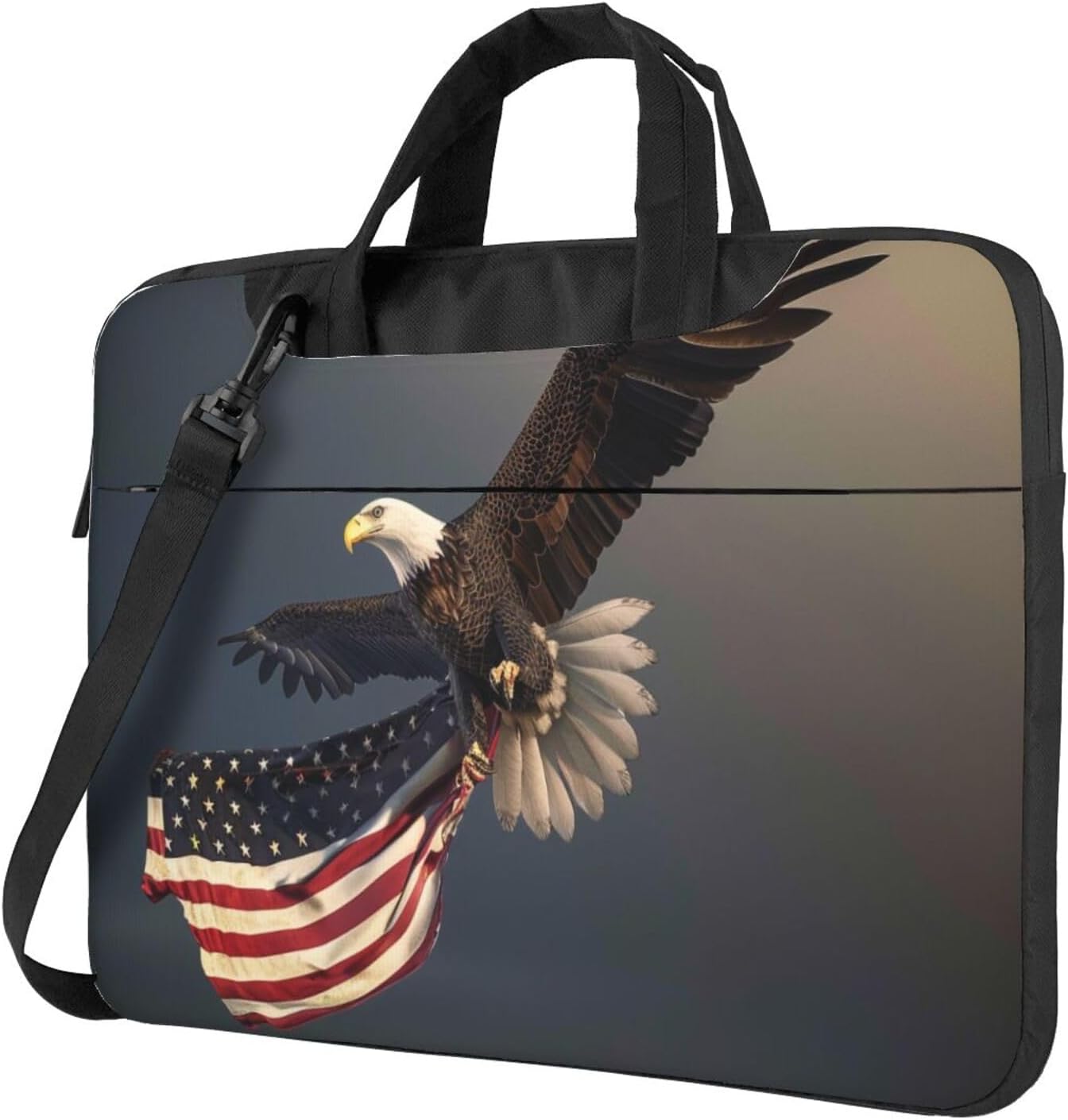 Bald Eagle Flying with US Flag Laptop Bag Three Layer Protection Shockproof Crossbody Laptop Shoulder Bag for Men Women