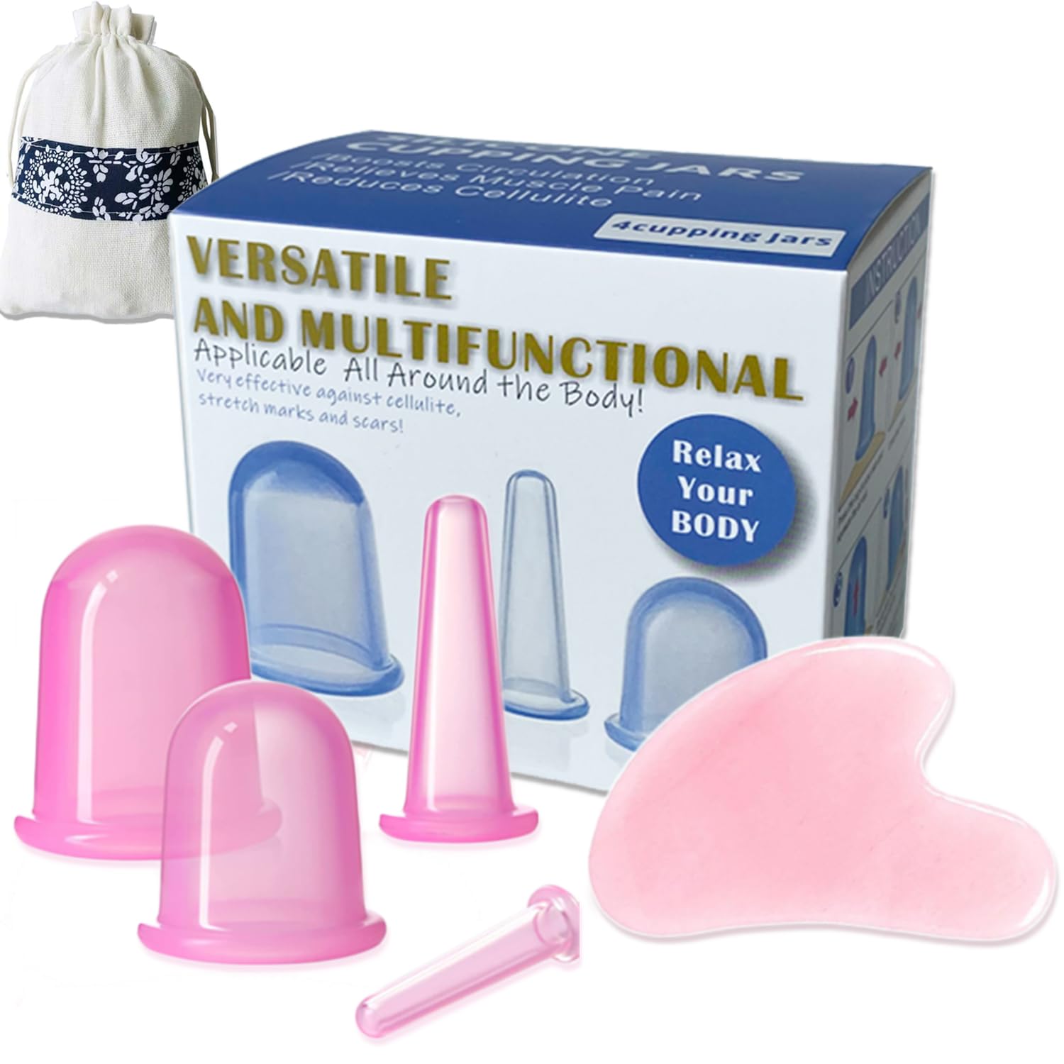 Loucky Cupping Therapy Sets & Gua Sha Facial Tools, Silicone Cupping Set & Rose Quartz Gua Sha Stone, Anti Cellulite Cup Massage, Cupping Therapy for Natural Skin Care, Puffiness, Lip Plumping(Pink)