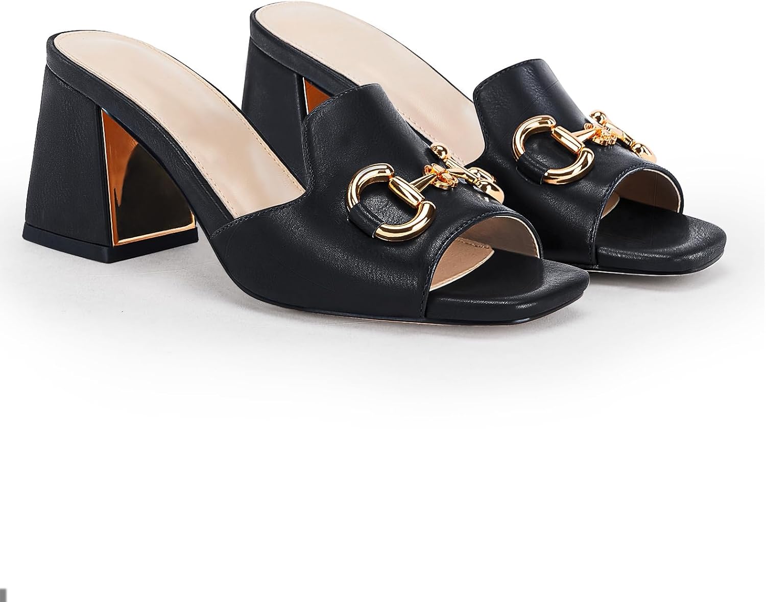 gihubafuil Women's Sandals Peep Toe Slides Chunky Heel Mules Single Band Comfort Slip-on Shoes with Metal Chain for Spring Summer - Image 4