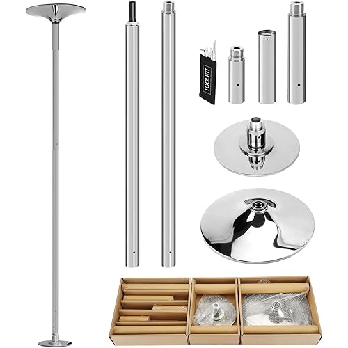 PRIOR FITNESS Premium Dance Pole Removable 45mm Spinning & Static Dancing Pole Heavy-Duty Steel Pole Dancing Pole, Adjustable Height Professional Grade Excellent for Home Exercise Club Gym