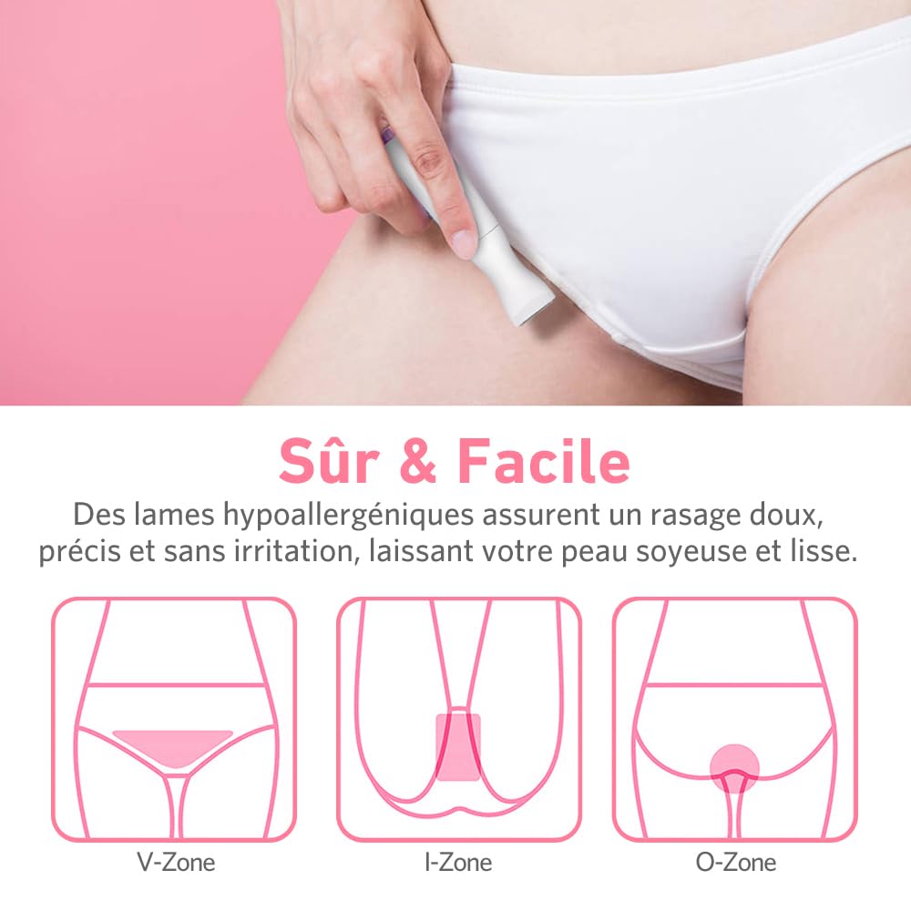 Tondeuse Intime Femme Rechargeable 2 en 1, Rasoir Bikini pour Maillot et Pubis, Tête de Précision et Grille de Finition, USB-C, Sans Fil, Utilisation à Sec, Soin Doux des Zones Sensibles
