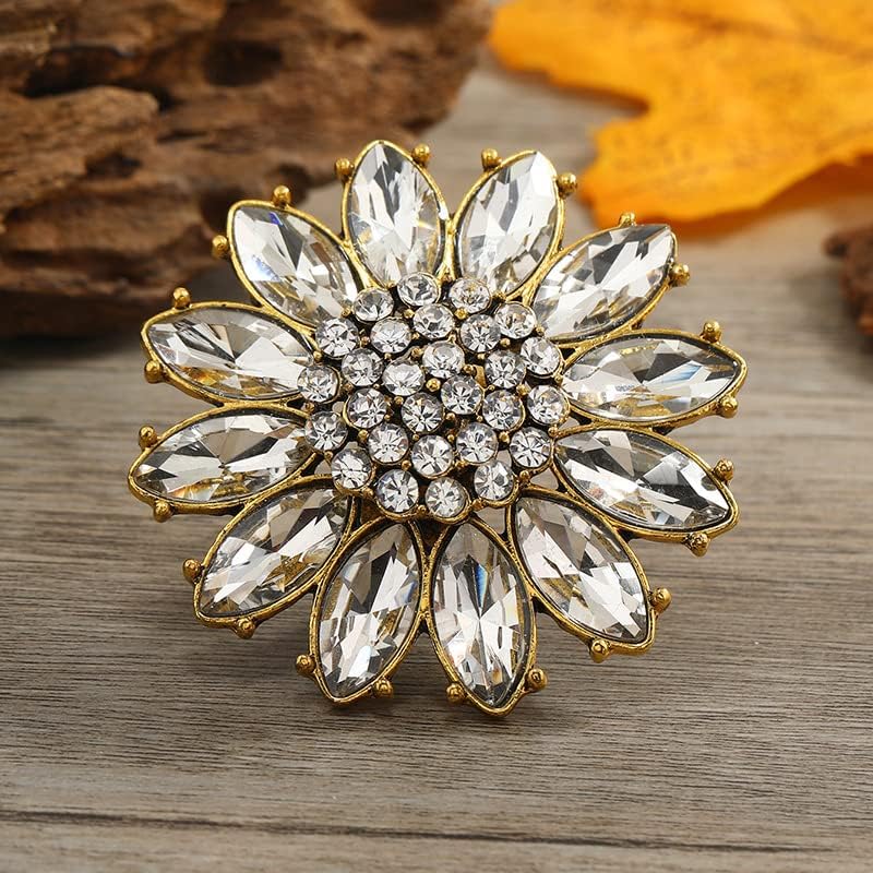 Big Sunflower Boho Exaggerated CZ Statement Ring for Women Girls Adjustable Bohemian Antique Mosaic Crystal Expandable Big Open Wrap Finger Rings Comfort Fit Retro Indian Bollywood Style Jewelry - Image 5