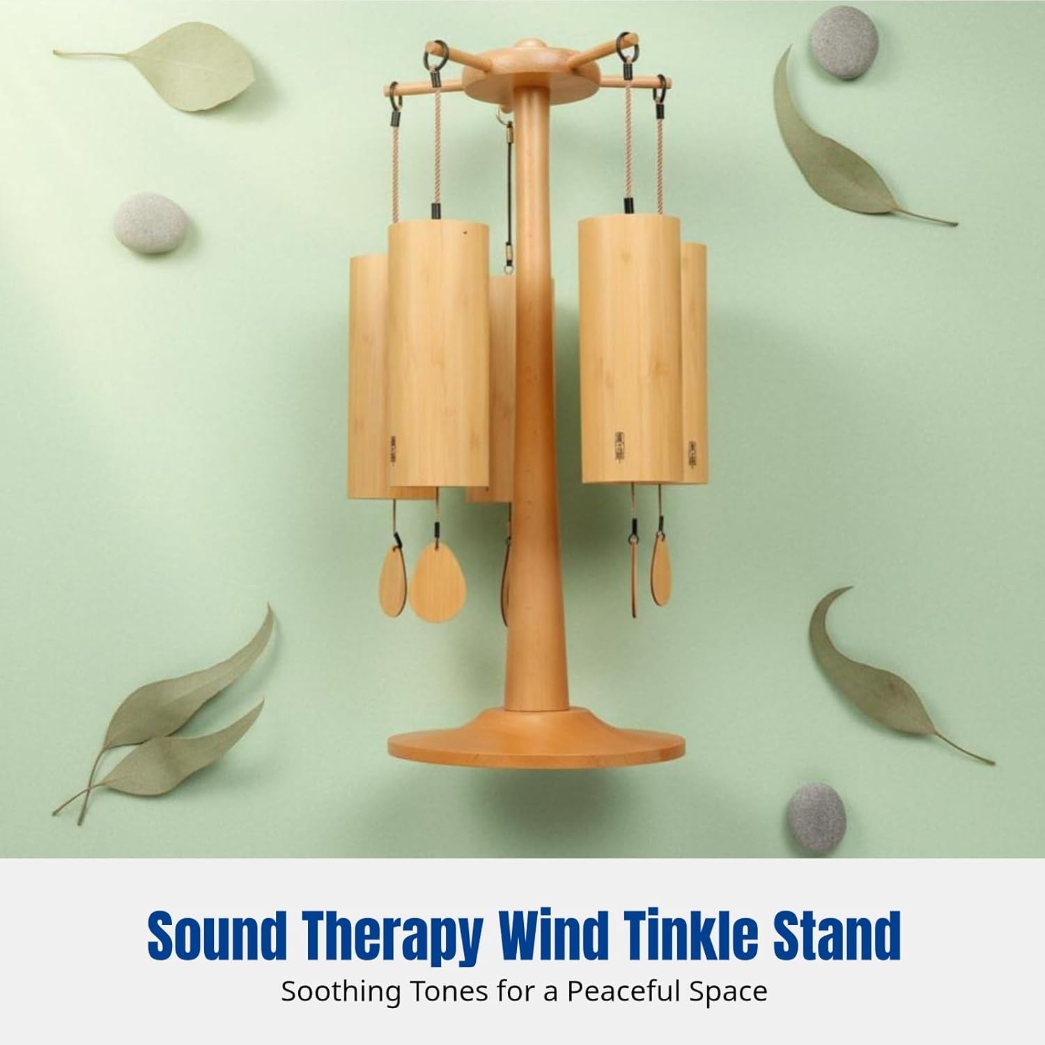 Chime Stand Gong Stand Holds 5 Chimes Multifunctional Wooden Hanging Rack Wind Chime Holder for Tabletop Tea Room Meditation