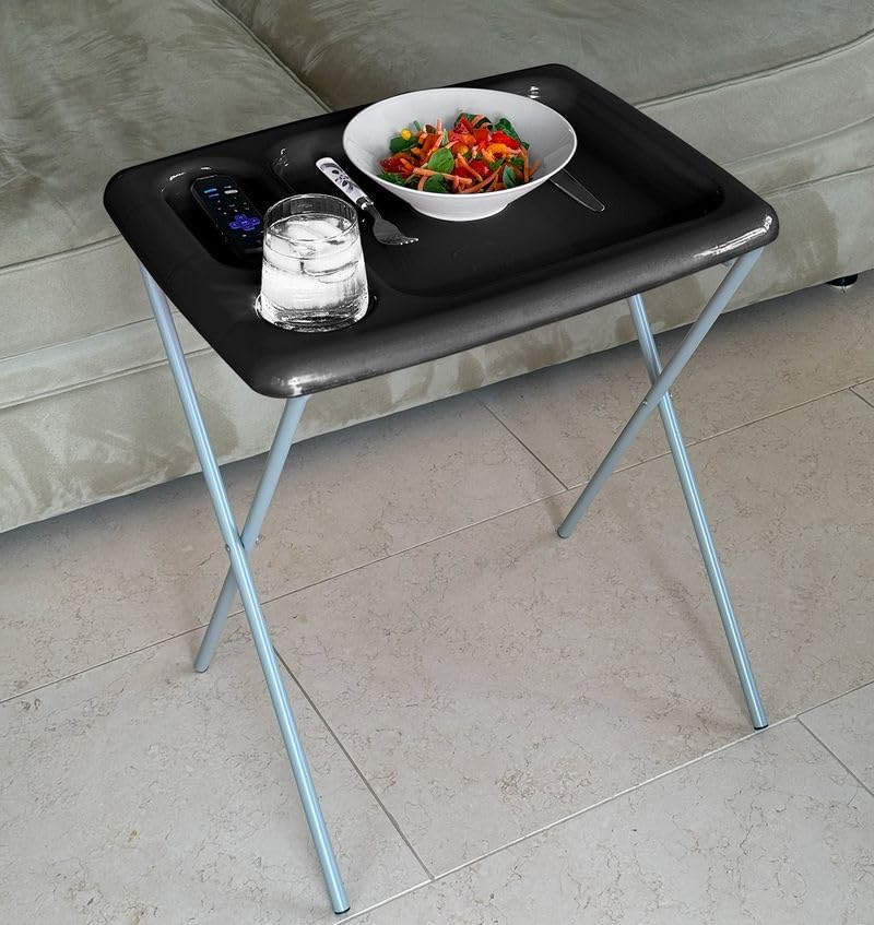 Image of Folding TV Tray Table, Portable, Sturdy, Black (Set of 2)
