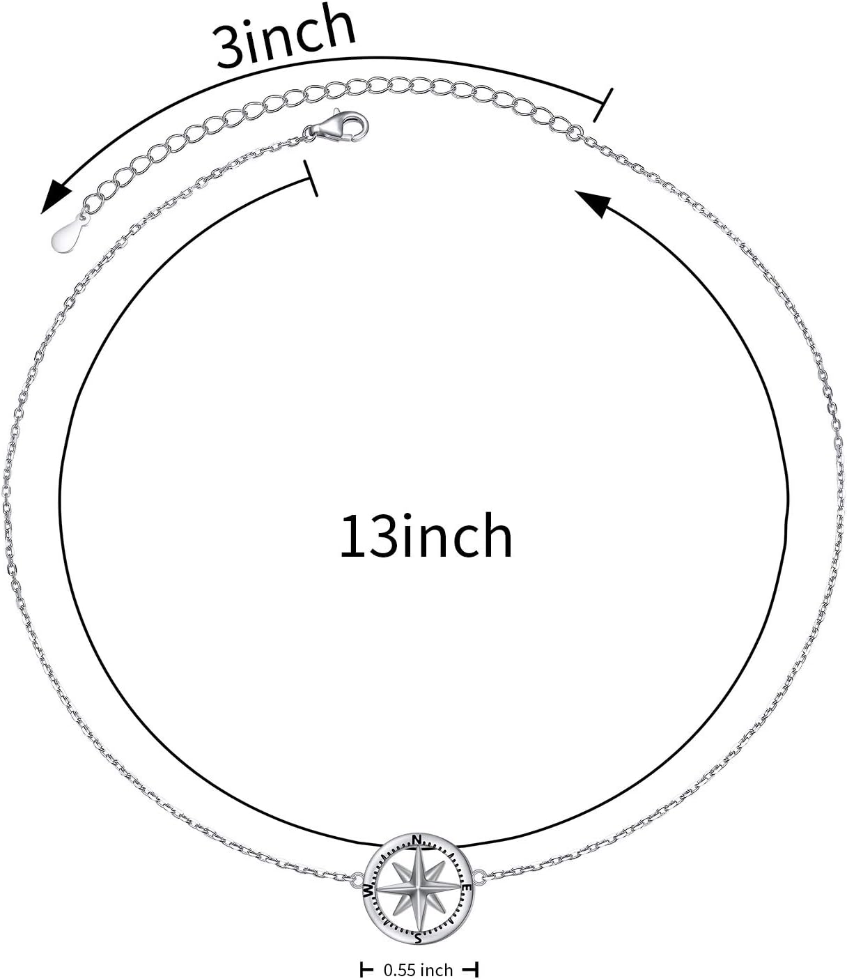 Alphm S925 Sterling Silver Choker Short Dainty Adjustable Compass Pendant Necklac for Women Friendship Friend Graduation Gift Jewelry