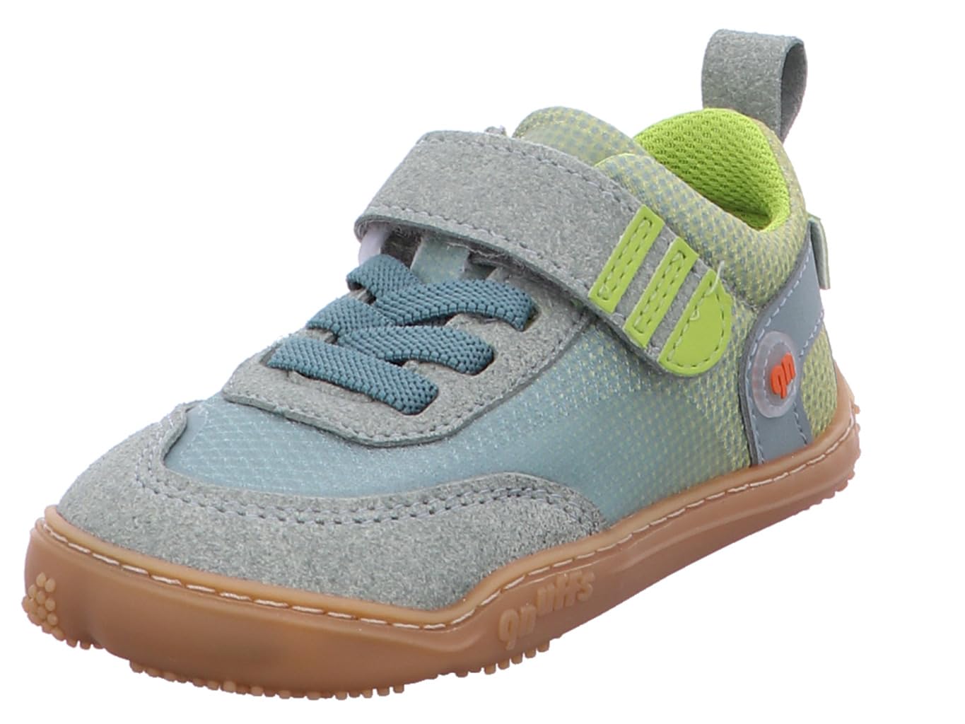 Qnuffs Barfußschuhe FICHTE, Sneaker, Kinderschuh, Unisex, Klettverschluss, Naturkautschuk, Mädchen, Junge, Klatthalbschuhe, waschbar, blau-Kombi, Weite M, Gr.26