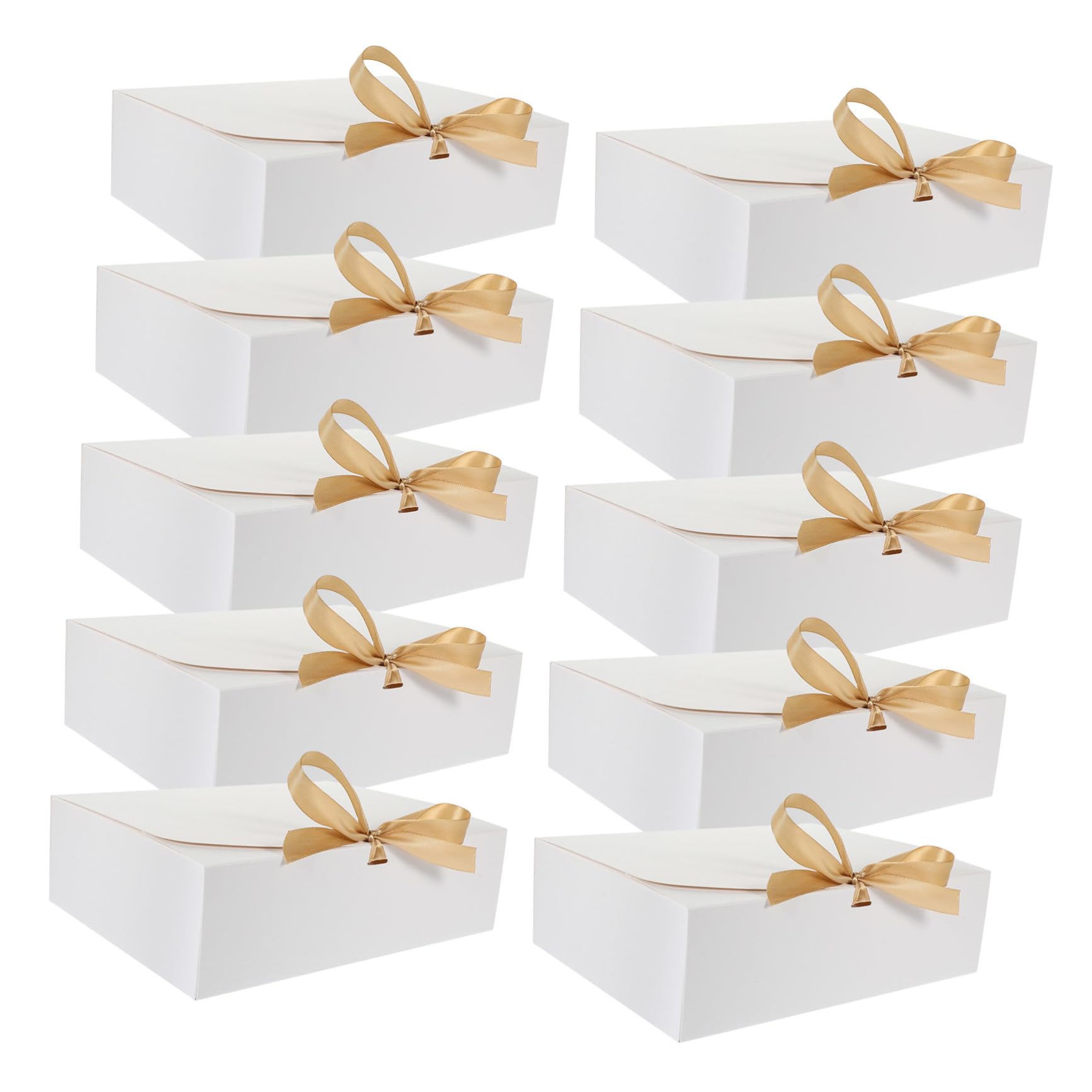 BETOOKY 10 Stück Weiße Geschenkschachteln mit Schleife aus Karton Faltbar und Leicht für Schmuck und Kerzen als Geschenkverpackung zum Valentinstag